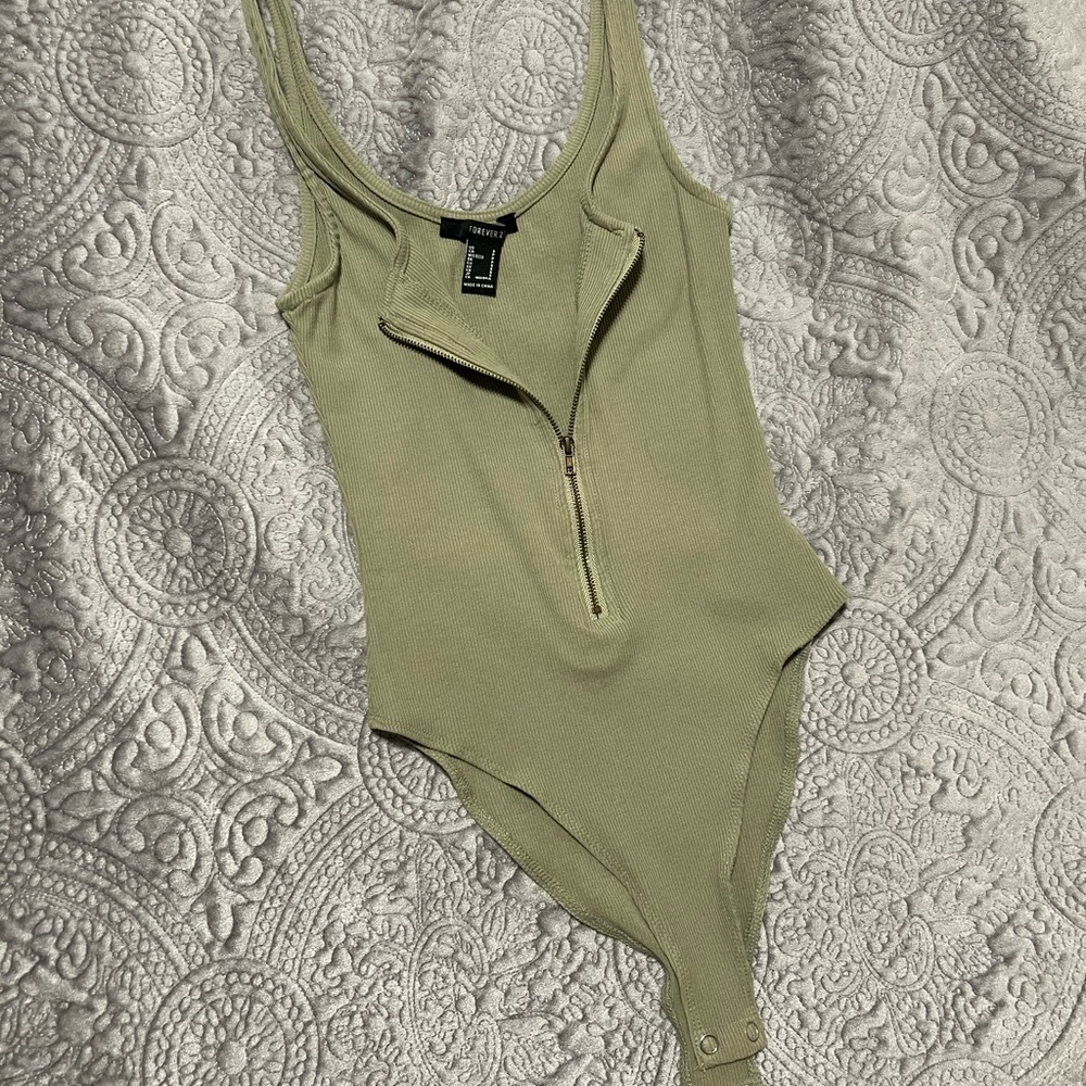 Forever 21 Sage Green Zipper Bodysuit